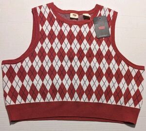 Levi's Red Tab Ilia Argyle Crop Sweater Vest Slim Fit Womens XL Academia Preppy
